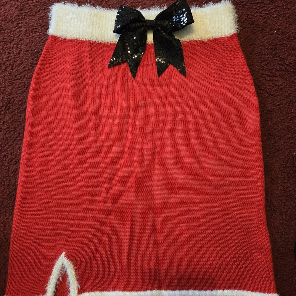 Planet Gold Red Pencil Skirt with Black Sequin Bow
